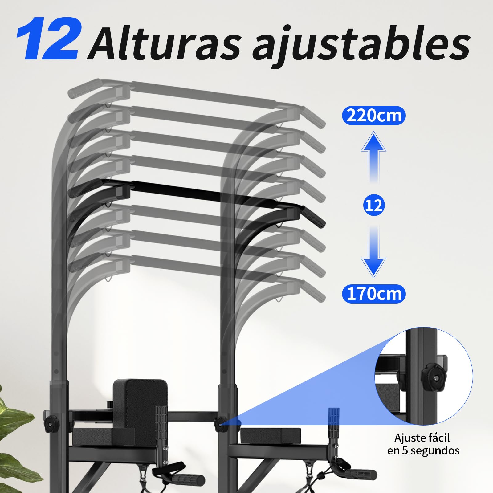 Power Tower Maquina Dominadas Ajustable en Altura en casa | Multifuncional, musculación, ejercicios corporales, estable y resistente, montaje rápido, ahorro de espacio