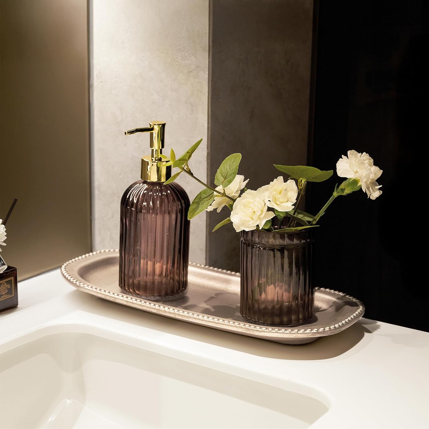 Wooden Decorative Tray, 13.9×5.9" Oval Distressed Boho Coffee Table Tray Decor, Kitchen Dining Table Trays Farmhouse Home Decor, Wood Beaded Rustic Trays for Living Room, Bathroom (Golden Brown) - Image 6