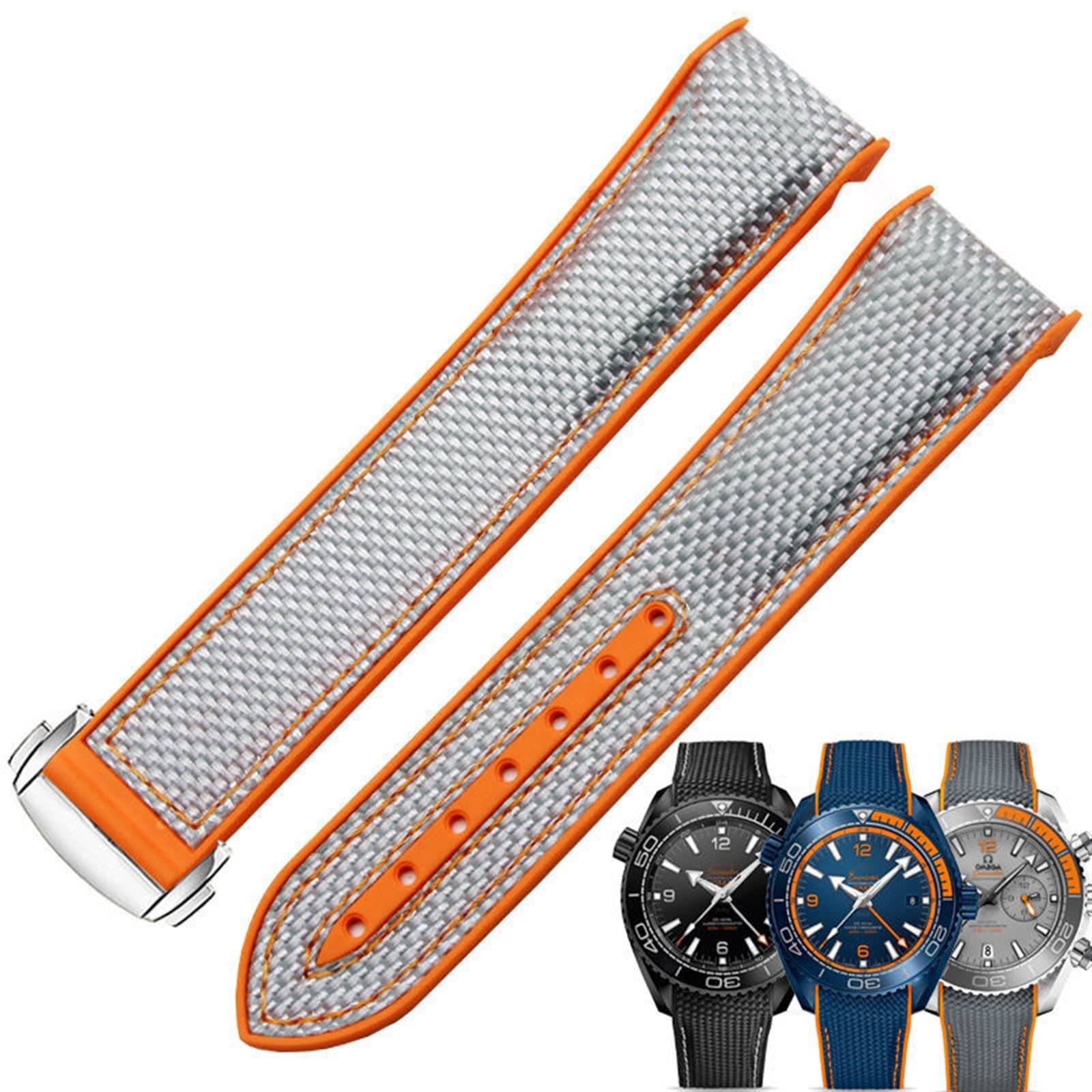 Bracelet montre 20mm silicone nylon gris boucle pliante Seamaster - 8