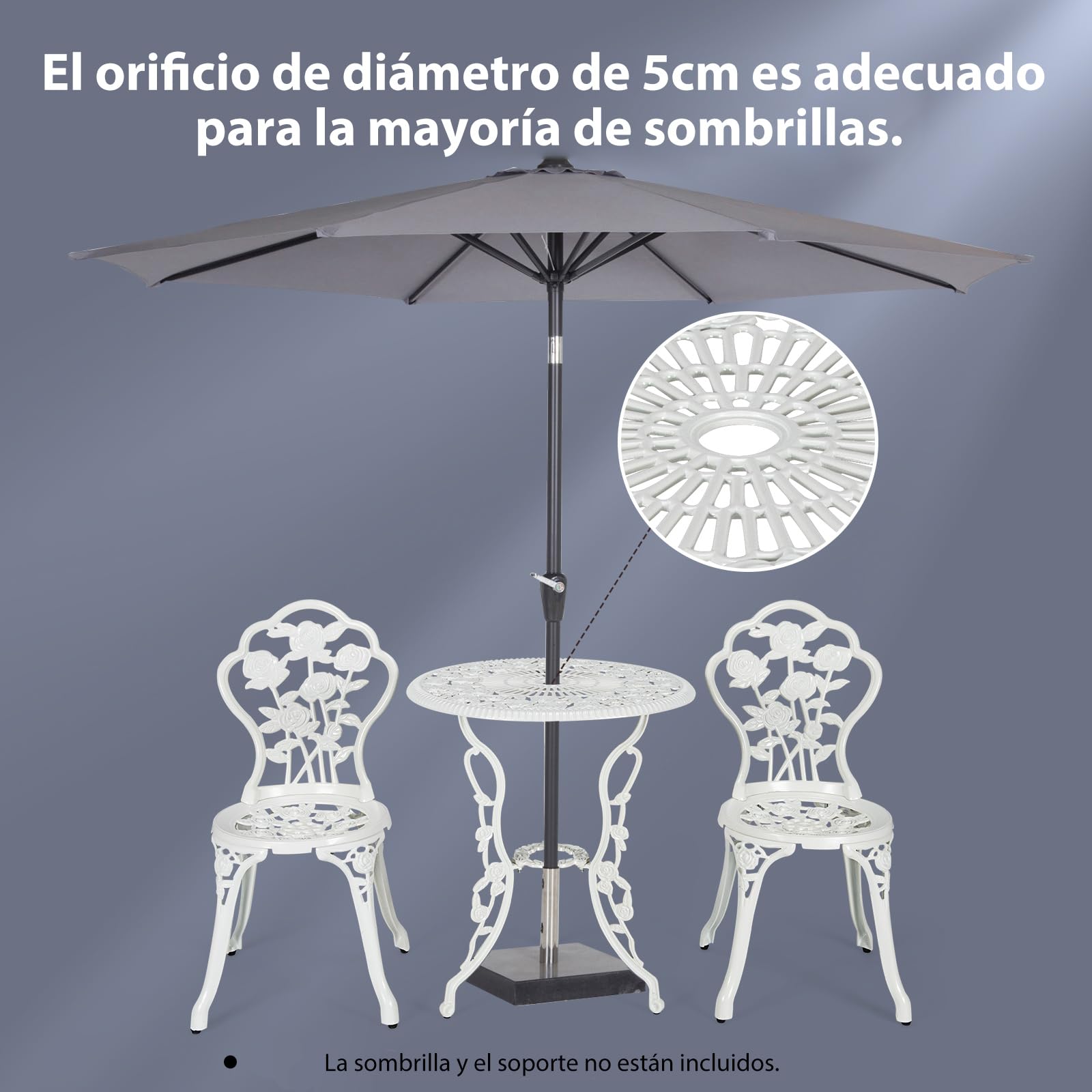 COSTWAY Conjunto de Mueble para Jardín con 1 Mesa y 2 Sillas de Fundición y Aluminio para Terraza Exterior Patio (Blanco)