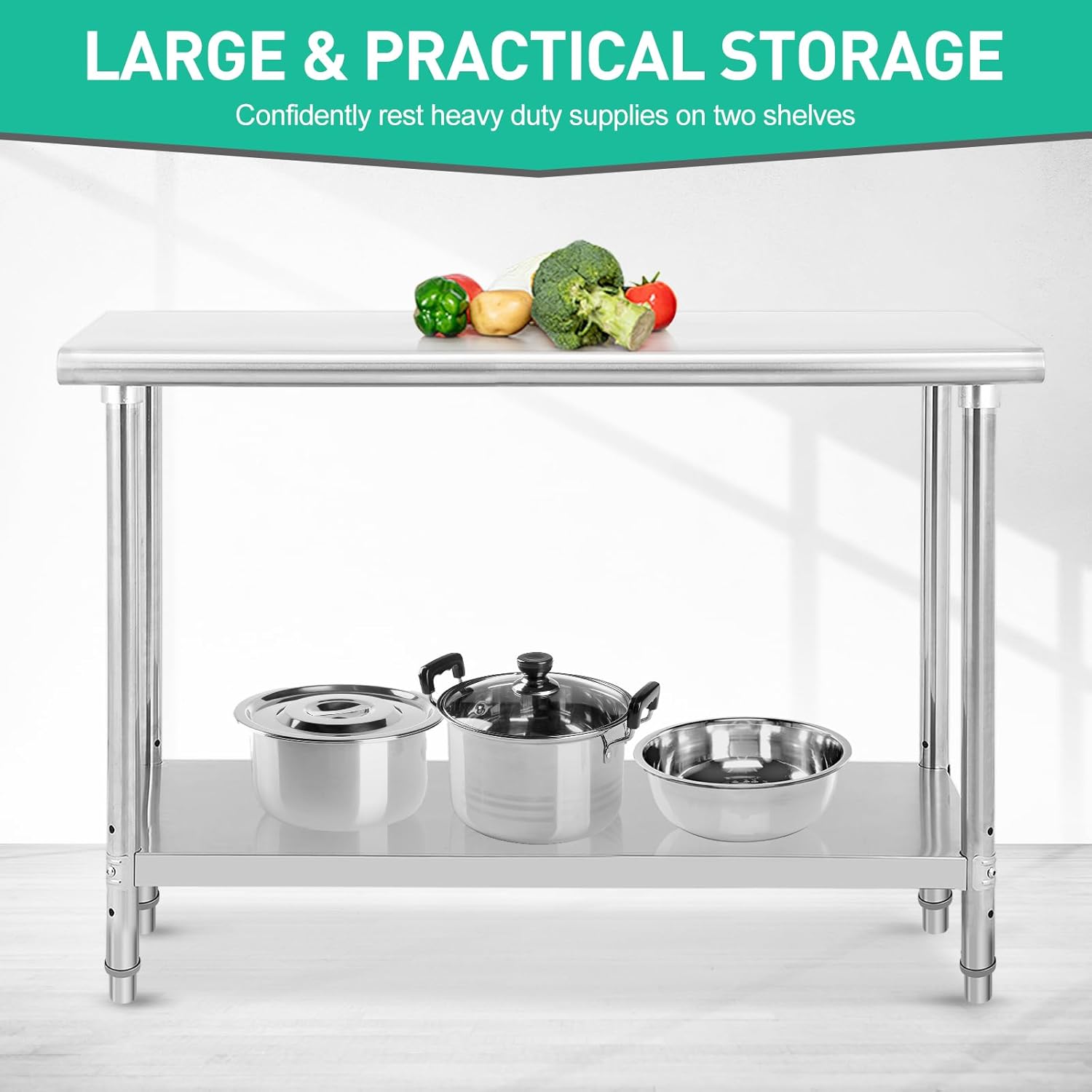 GarveeTech Stainless Steel Prep Table, NSF Commercial Work Table 60 x 24 x 35 in with Undershelf, Stainless Steel Table for Food Prep & Work, Heavy Duty for Kitchen, Restaurant, Hotel, Silver