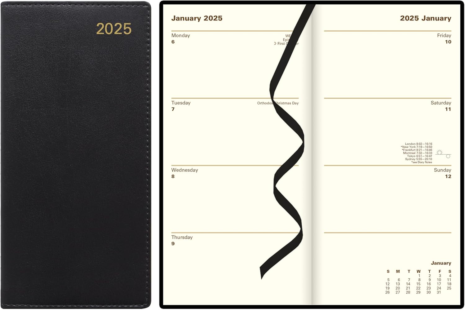Letts of London Belgravia 2025 Weekly/Monthly Appointment Book and Planner, 12 Months, January to December, Vertical, Slim Size, 6.625" x 3.25", English, Black (C33SUBK-25)