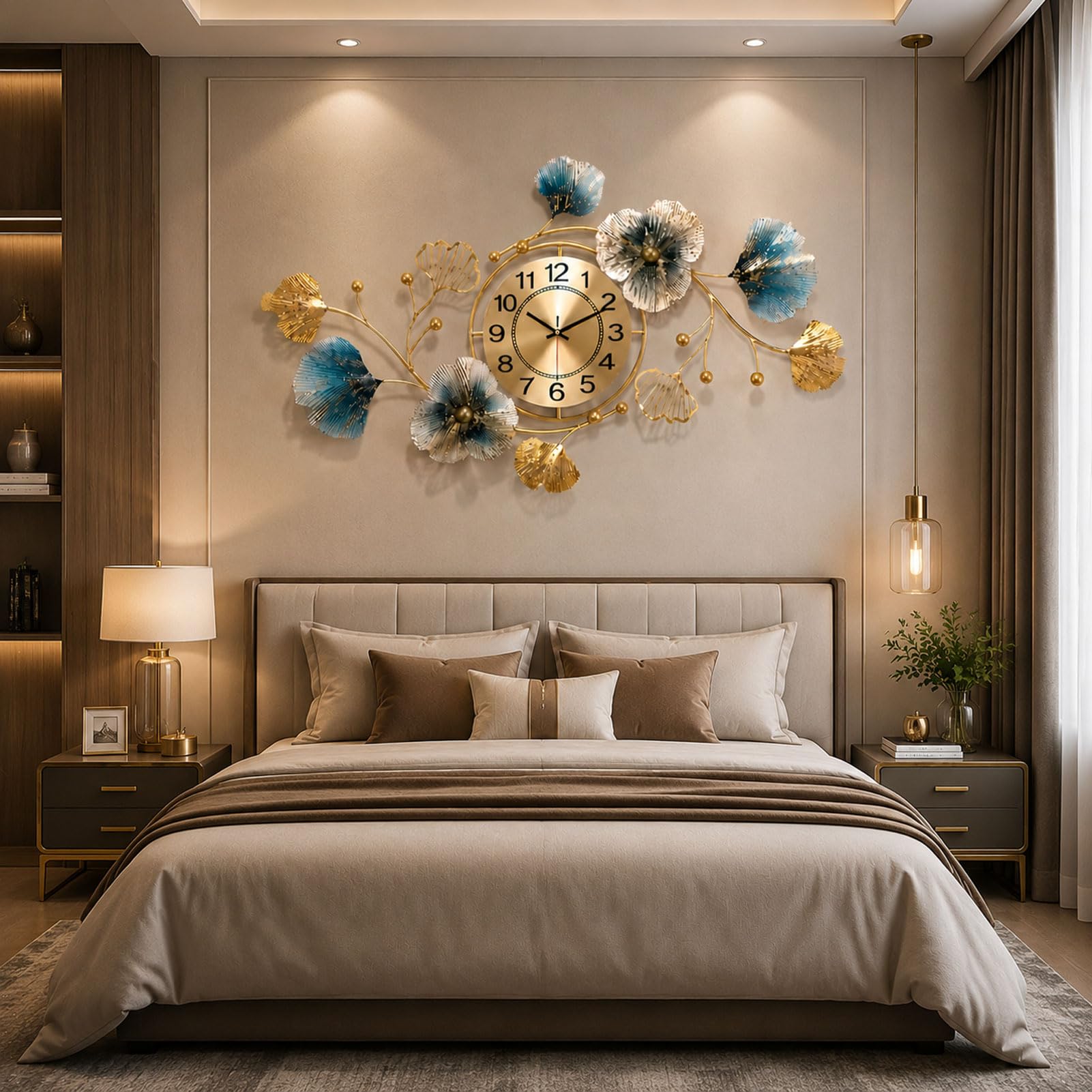 Relojes de Pared Muy Grandes Reloj de Pared Moderno y Elegante | Reloj de pared de metal Hoja de ginkgo de metal decorativo Estilo de diseño Cocinas Salas de Habitaciones Oro,S