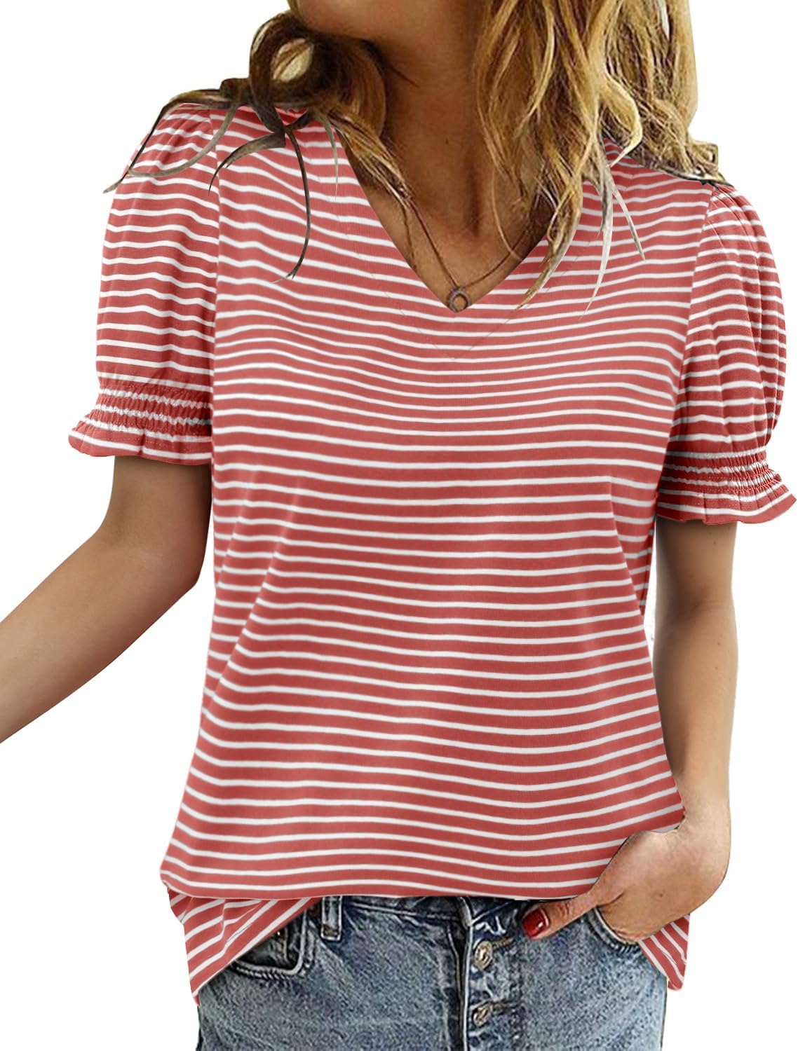 CRAZY GRID Women's Summer Tops Ruffle Short Sleeve 2026 Casual Knit Loose Fit T-Shirt