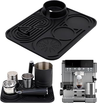 Silicone Coffee Mat - Universal Fit for Ninja Luxe Cafe & Other Machines, Easy Clean Non-Slip Espresso Mat, Protects Countertops & Holds Accessories Black