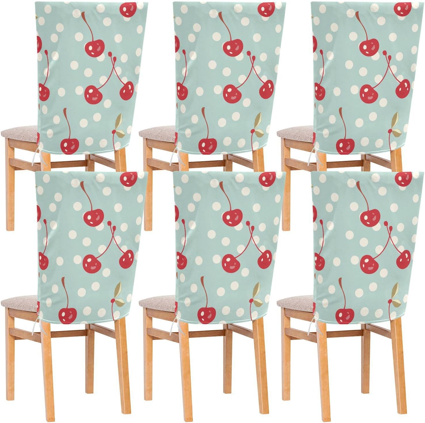 ALAZA Cherry and Polka Dots Chair Back Cover Set of 6, Washable Reusable Removable Chair Slipcovers Decorative Chair Cover for Home Kitchen Wedding Party