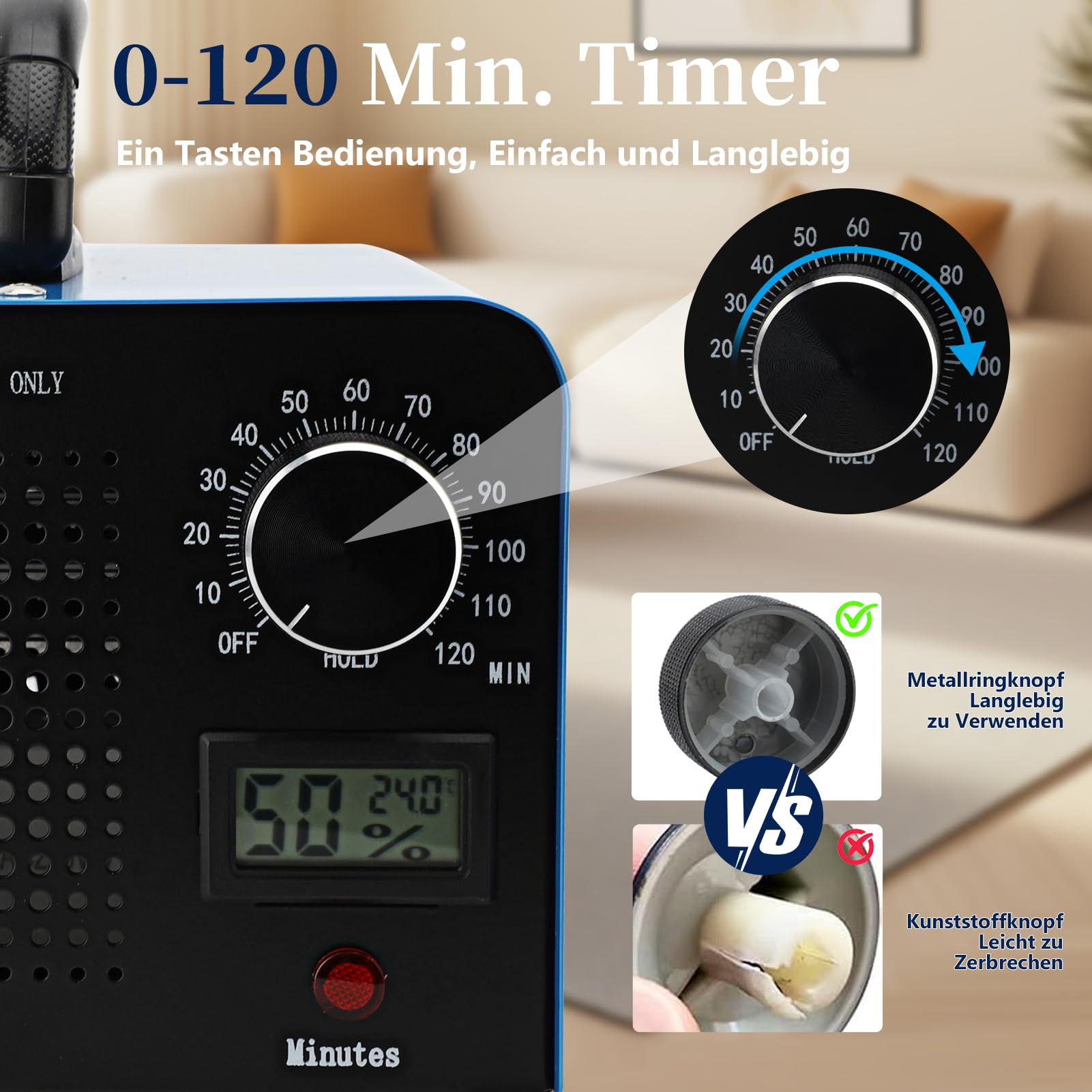 Industrielle Ozongenerator 40000mg/h O3 mit 120 Min Timer für Autos Wohnungen Geruchsbeseitigung Blau