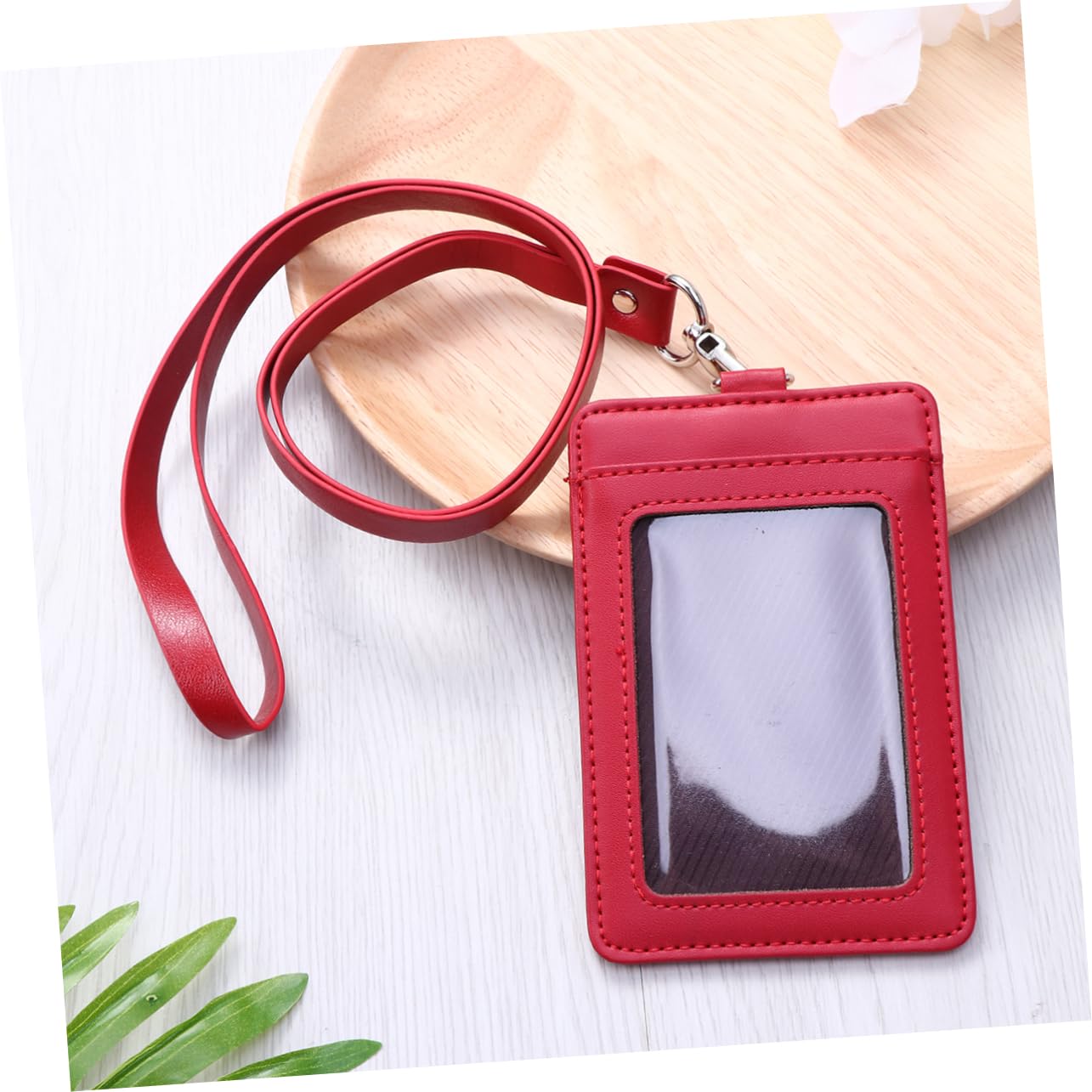 SHINEOFI Porta Badge Verticale in Pelle Da 3 Pezzi Con Clip Girevole Per Cordino Robusto Porta Badge Rosso Per Carte E