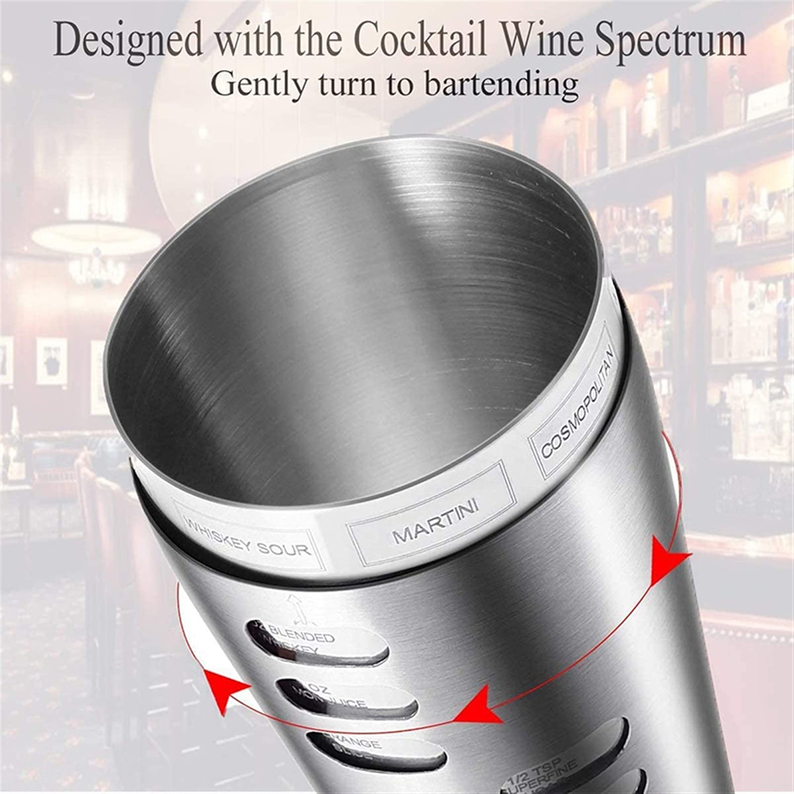 Cocktail Shaker Cocktail Shaker Set Barra in acciaio inox Set da cocktail Shaker con rotazione Recipe Guida ACCESSORI ATTREZZO MARTINI BUSINESS IN BULLER (700 ML) Bartender Kit (Color : 3 pcs)