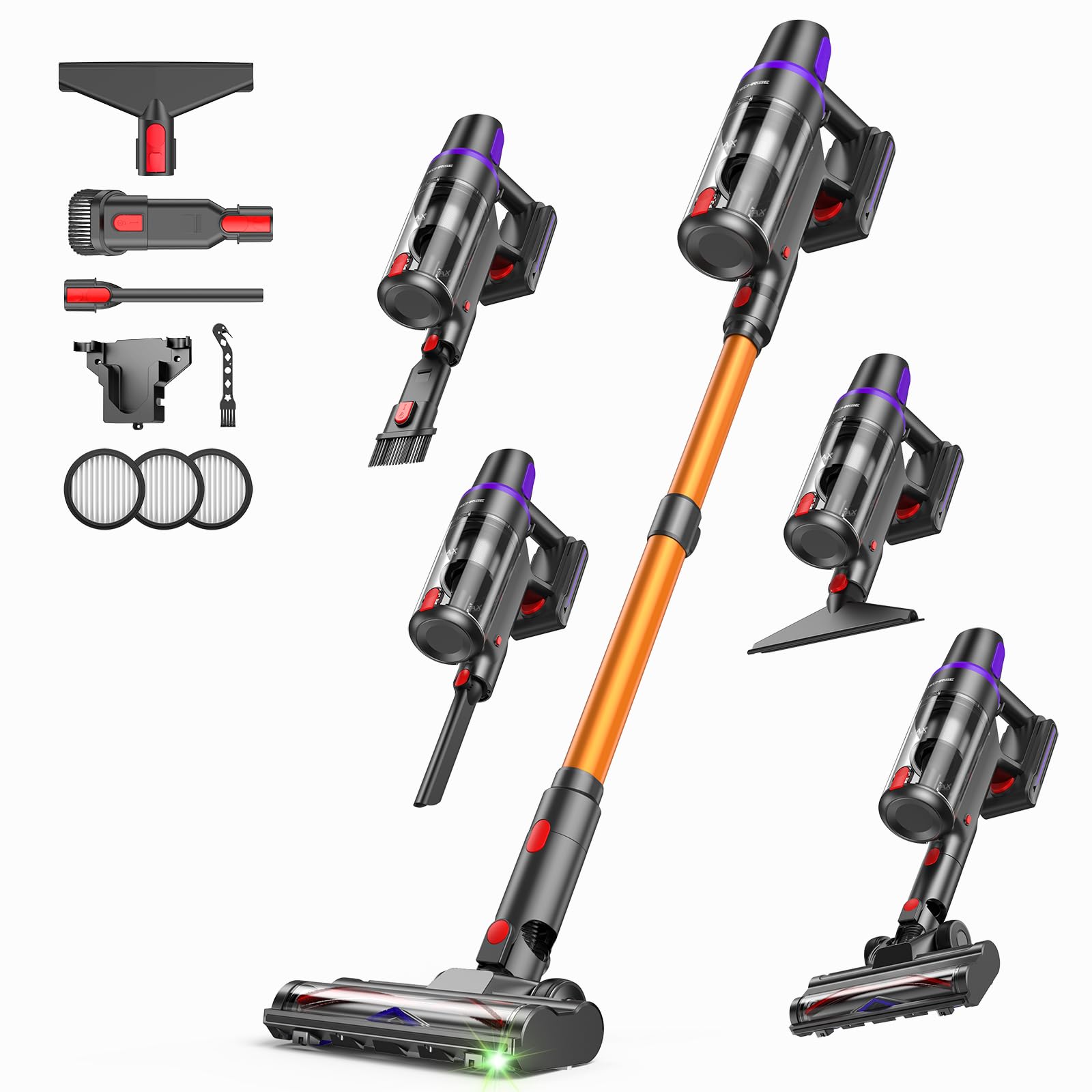 TechRise 8-in-1 Cordless Vacuum Cleaner, 500W/45Kpa/60Mins Stick Vacuum for Home, Anti-Tangle with LED Display Upright Handheld Vacuums Rechargeable Battery, for Pet Hair/Carpet/Floor
