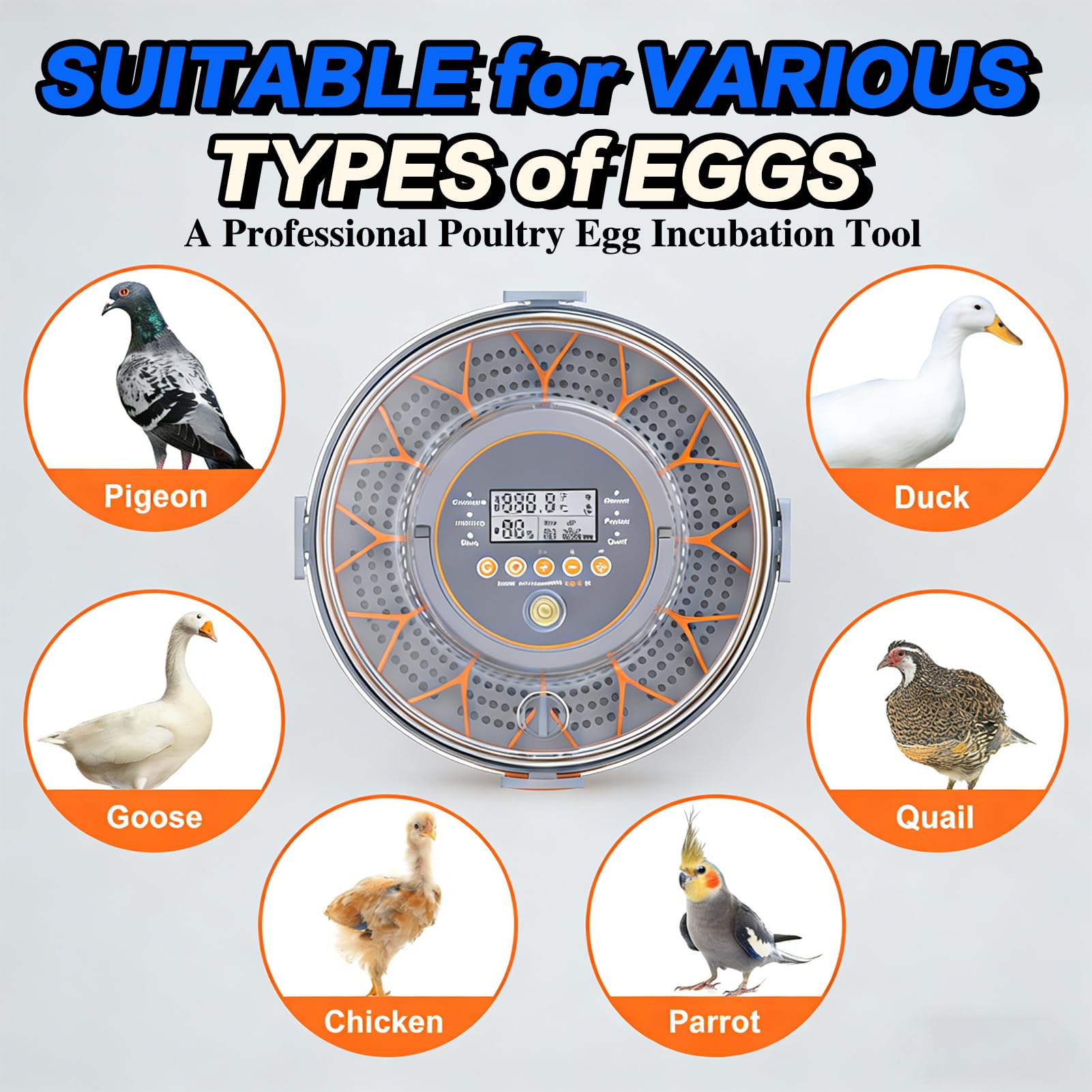 Incubadora de huevos, sistema de eclosión automático con giro de huevos y control de humedad, tanque de agua de gran capacidad para aves de corral y huevos de codorniz