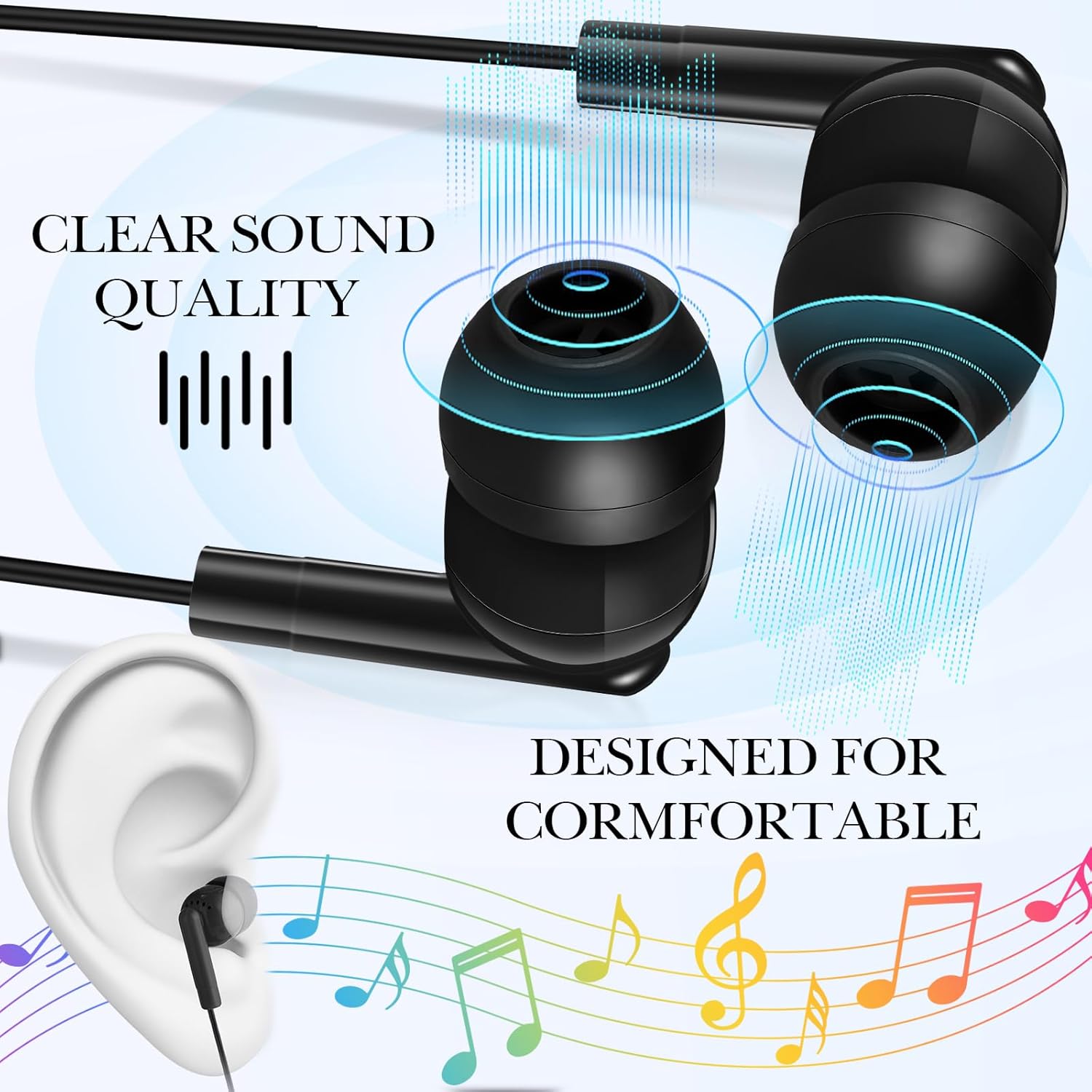 Kanayu 500 Pack Wired Earbuds Bulk for Classroom Ear Headphones Wired Basic Student Earbuds No Microphone with 3.5MM Jack for Class Laptop School Library, Individually Bagged (Black)