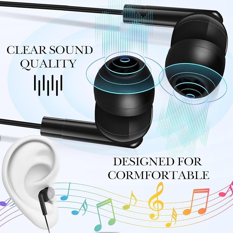 Kanayu 500 Pack Wired Earbuds Bulk for Classroom, 3.5MM No Mic,Black image 3