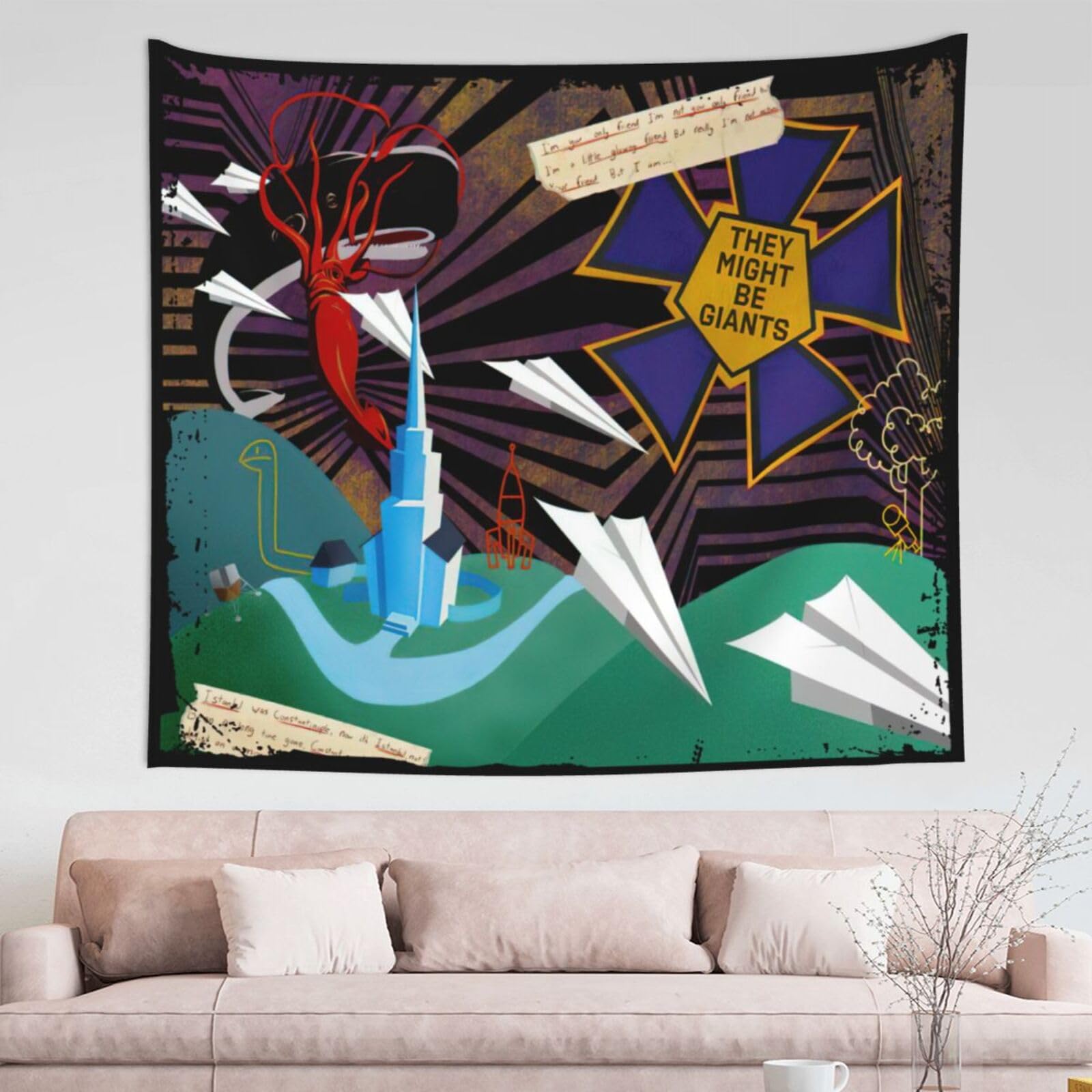 IsjHLAMr They Rock Might Be Band Giants Tapestry Wall Hanging Posters Aesthetic Room Decor Tapestries Tablecloth Picnic Mat Beach Mat Curtain for College Dorm Hanging Gifts 60x51in