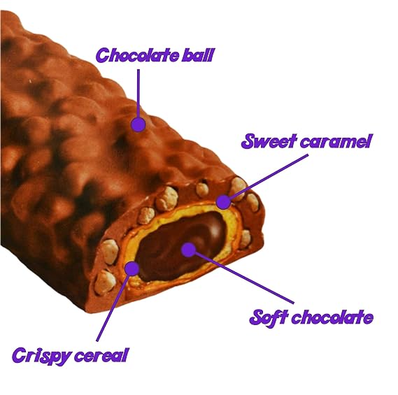 Choco Mucho | Caramel Creamy Chocolate Cookie Candy Bars | Soft Chocolate & Crispy Cereal & Layers of Wafer | Pack of 5