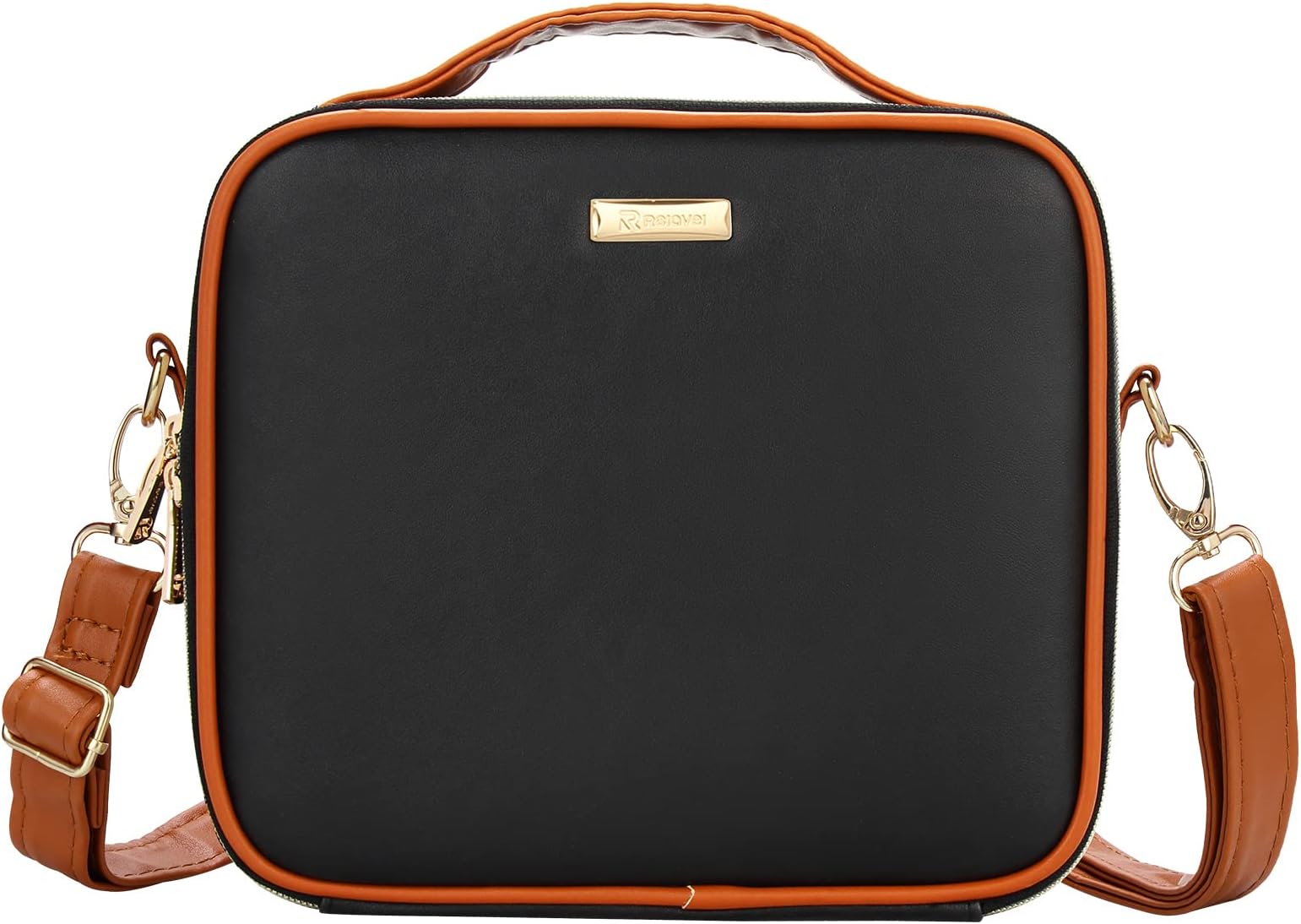 RelavelTravel Makeup Train Case Makeup Cosmetic Case Organizer Portable Artist Storage Bag with Adjustable Dividers for Cosmetics Makeup Brushes Toiletry Jewelry Accessories, Plastic-black brown, A