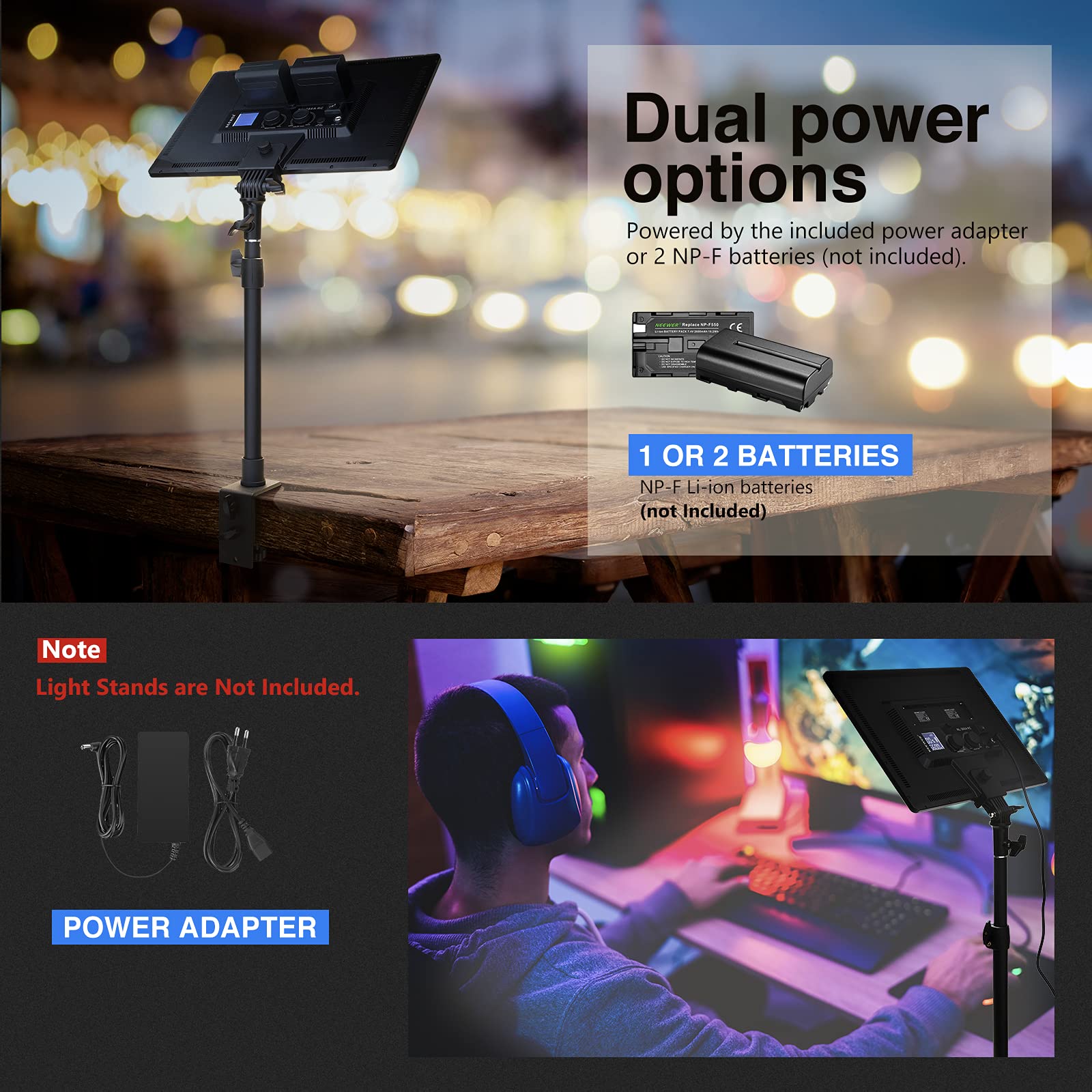 NEEWER NL288 LED Video Light z 2.4G Pilot 45W 4800Lux 3200K-5600K CRI 97+ Ściemniany dwukolorowy 18" Panel Oświetleniowy do Fotografii Youtube na żywo Streaming wideokonferencja Zoom Meeting