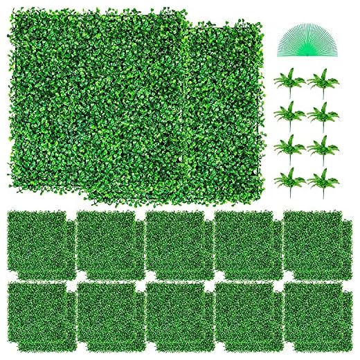 VEVOR Hierba Artificial Verde de 24 Piezas 50,8 x 50,8 cm, Panel de Boj de Hiedra Artificial de Alta Densidad contra UV y 100% PE, Plantas Artificiales Decorativas para Pared, Jardines, Patio Trasero