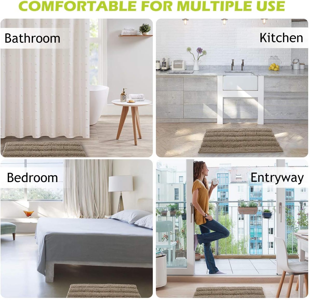 KGORGE Large Bathroom Rugs - Soft Bath Mat Water Absorbent Non-Slip Quick Drying Thick Shaggy Bathtub Floor Carpet Decor Toilet Kitchen Entryway, 60" x 24", Taupe, 1 Pc