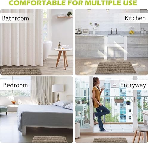 Miniatura 7 de KGORGE Alfombras de cocina lavables, antideslizantes, absorbentes, peludas, de secado rápido, ultra suaves, color negro, tapete de baño pequeño para