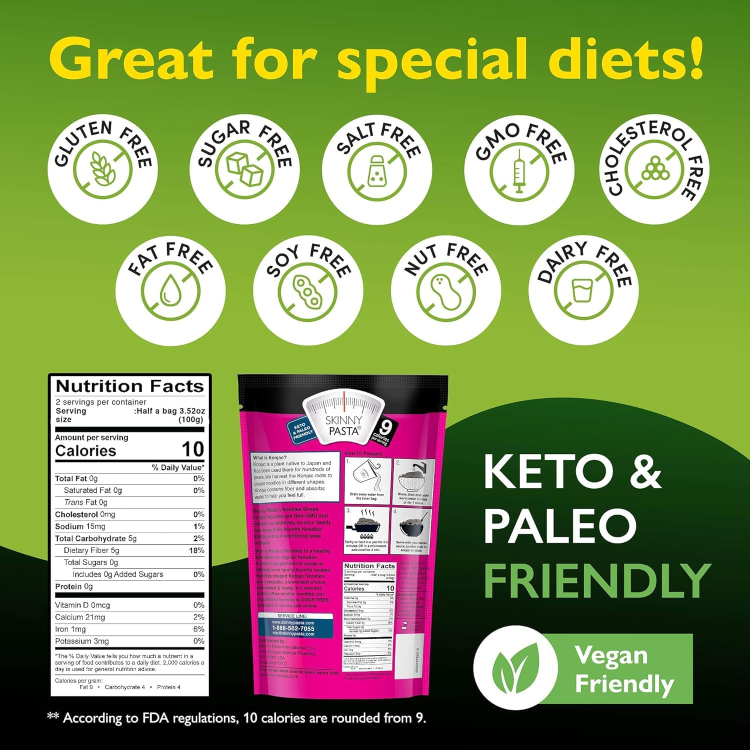 SKINNY PASTA Angel Hair - Healthy Konjac Shirataki Noodles, Low Carb Keto Pasta, Gluten Free, 6 Pack