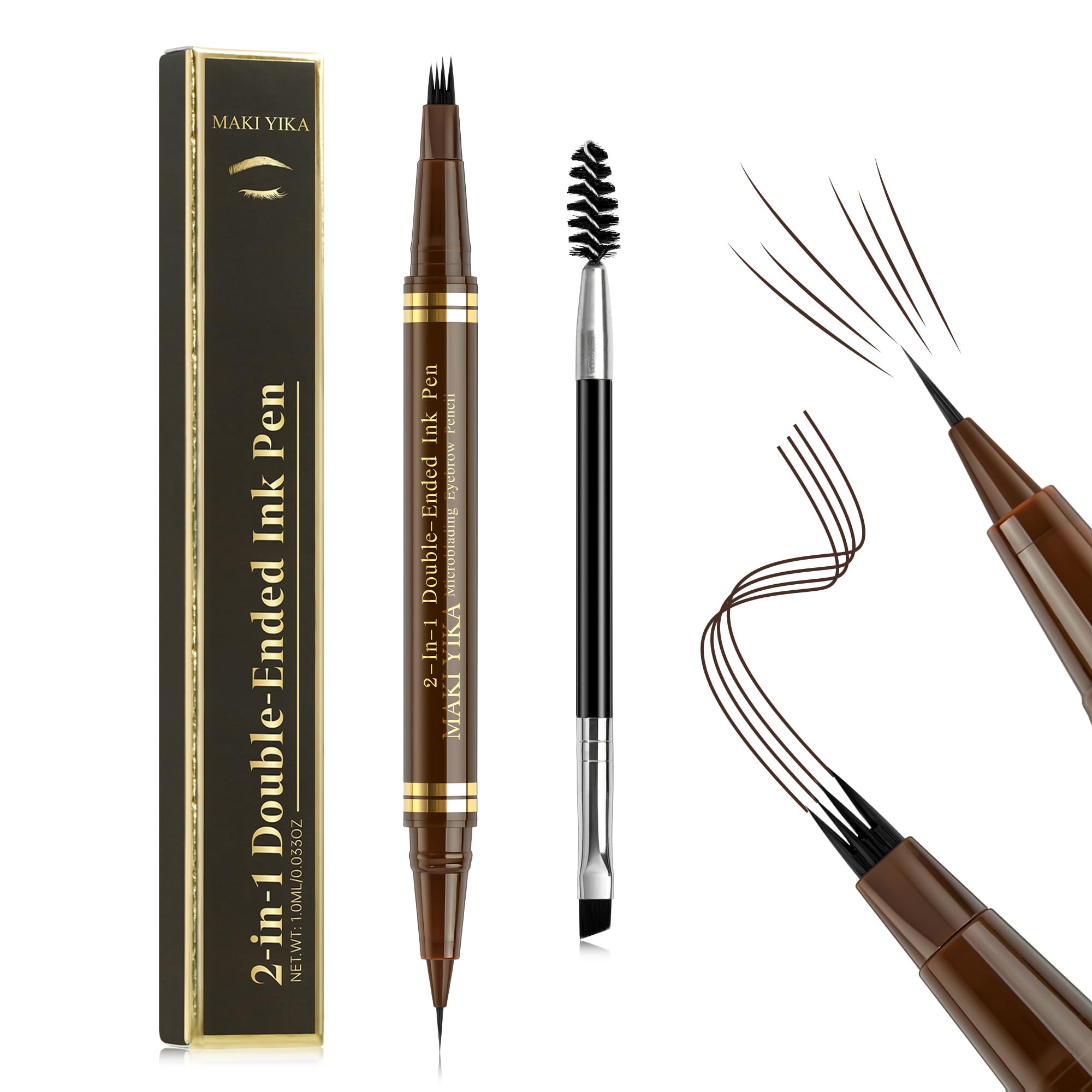 MAKI YIKA Microblading Eyebrow Pencil, Waterproof Eyebrow Pen with 4 Tip Brow Pen and Precise Pencil to Create Natural Hair-Like Brows with Dual-ended