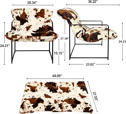 Miniatura 3 de GIA Silla decorativa moderna de mediados de siglo para sala de estar, dormitorio y oficina, juego de 1, tapizada en piel sintética marrón y blanca