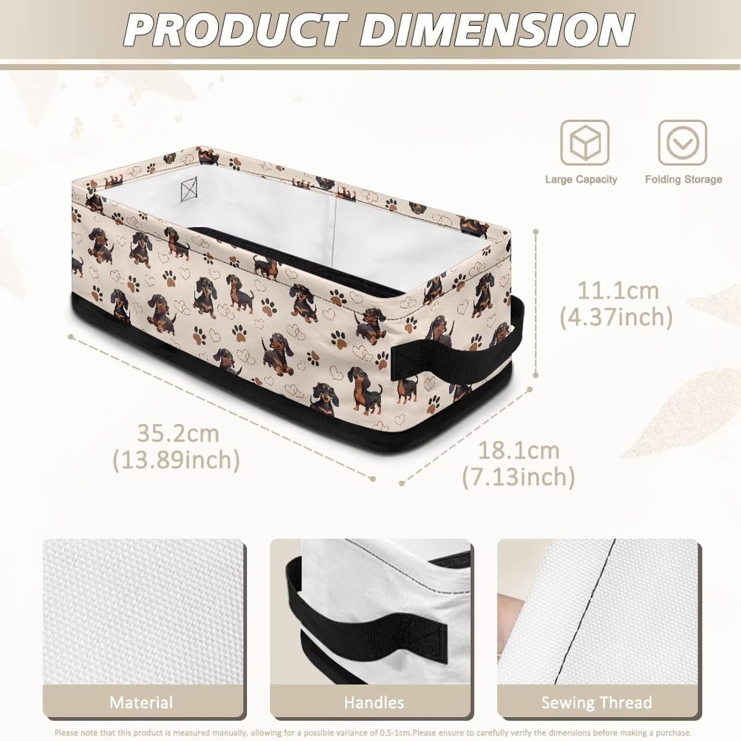 Toilet Paper Baskets Small Storage Bins Collapsible Storage Basket Office Home Organization Shelf Bin for Kitchen Living Room Bedroom Laundry Decor, Dachshund Dog Paw Love Beige image 5