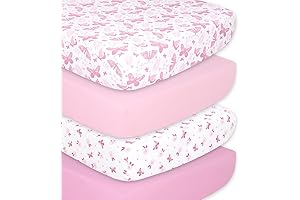 The Peanutshell Pink Butterfly Fitted Crib Sheet - Breathable Cotton Fitted Sheets for Baby Girls