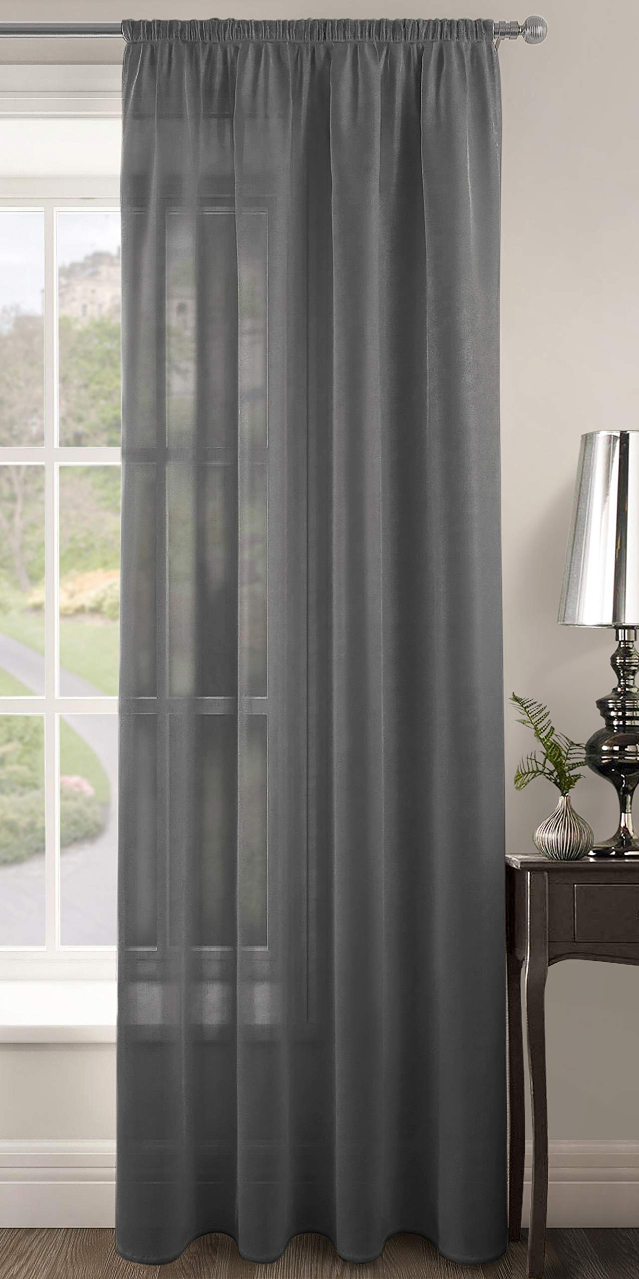 Intimates Plain Voile Woven Slot Top Premium Sheer Voile Panel - Internal Door Curtains, Patio Door Curtains, Privacy Window Voiles (Charcoal, 59" Width x 48" Drop)