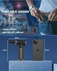 Electric Compressed Air Duster - 33,0000 RPM Rechargeable Cordless Turbo Blower, Portable Air Blower Gun for Cars, PC, Keyboard, Home & Outdoor Dust Cleaning (Replaces Compressed Air Cans)