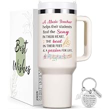 Qtencas Music Teacher Gifts, 40oz Tumbler with Key Chain, Birthday Music Teacher Appreciation Gifts for Women, Creamy