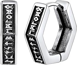 FaithHeart Men's Women's Rune Circle Earrings Viking Rune Celtic Circle Earrings 925 Sterling Silver / Hypoallergenic Stainless Steel with Onyx Nordic Amulet Jewellery