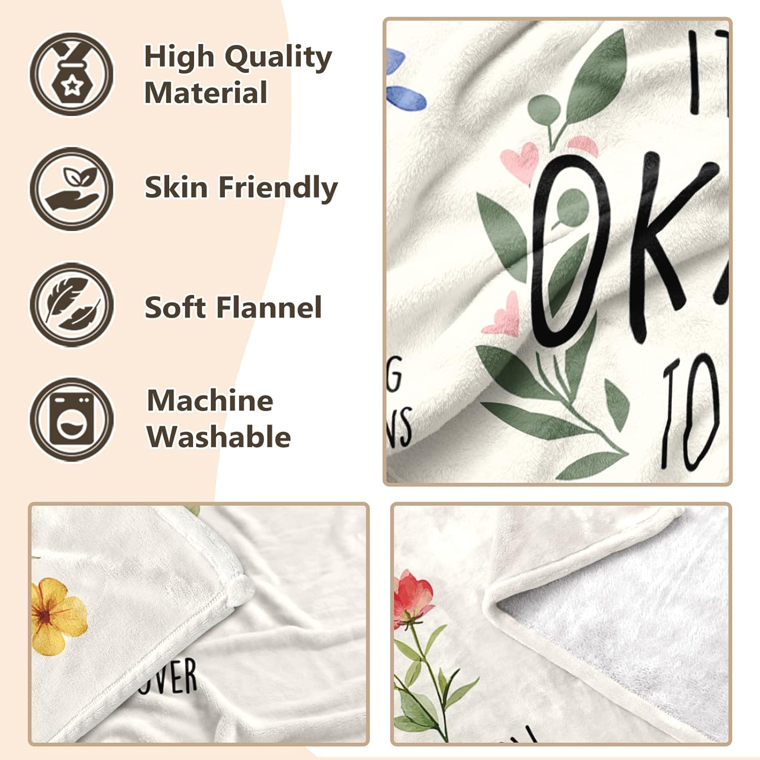 Inspirational Birthday Gifts for Women, Encouragement Gifts for women, Stress Relief, Mental Health, Christian Motivational Gift for Her Female, Positive Affirmation Blanket with Flowers 50'' x 60'' - Image 8