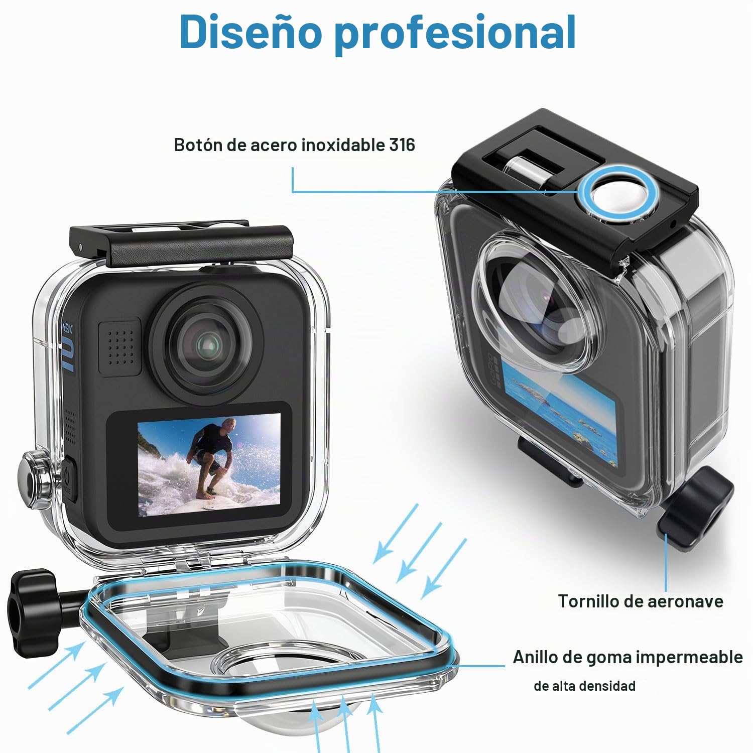FitStill La funda protectora impermeable de 40 m / 131 pies solo es adecuada para Go Pro Max 2, lente de vidrio óptico a prueba de polvo e impermeable, carcasa sumergible submarina, Max 2 accesorios