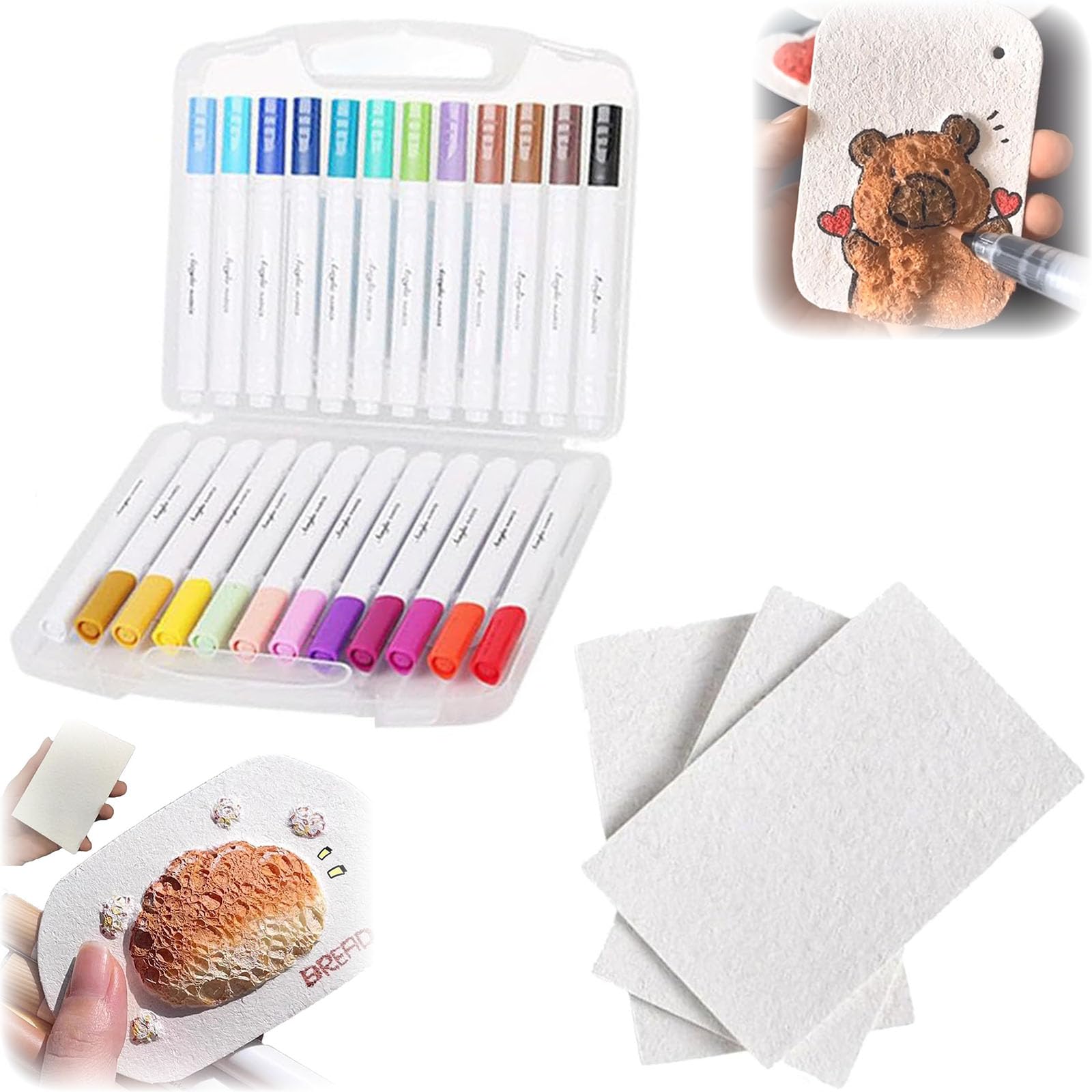 KETIEE Magic Puffy Paint 58-delige magische schuimtextuurschilderset, 3D-tekenset, doe-het-zelf kunstbenodigdheden, 32 schuimstructuurpapier, 12 acrylstiften