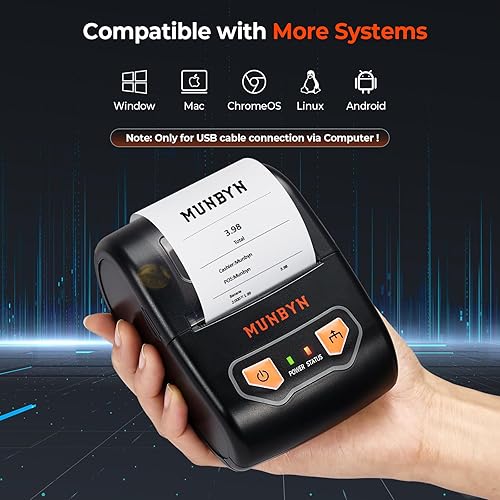 Miniatura 3 de MUNBYN Impresora de recibos Bluetooth, impresora térmica portátil de recibos para pequeñas empresas, ventas minoristas, mini impresora de recibos de
