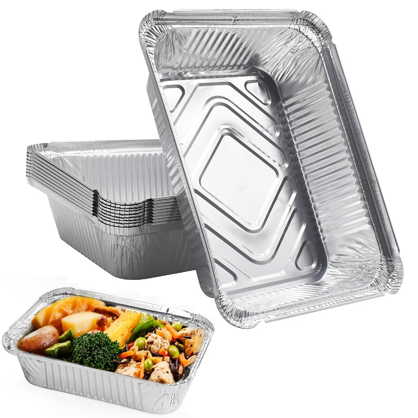 50 Stück Aluminium-Grillschalen, Silberne Aluminium-Tropfschalen, 23,2 X 17,3 X 4,1 cm (1000 Ml), Fettschalen, Geeignet Zum Grillen, Backen, Kochen
