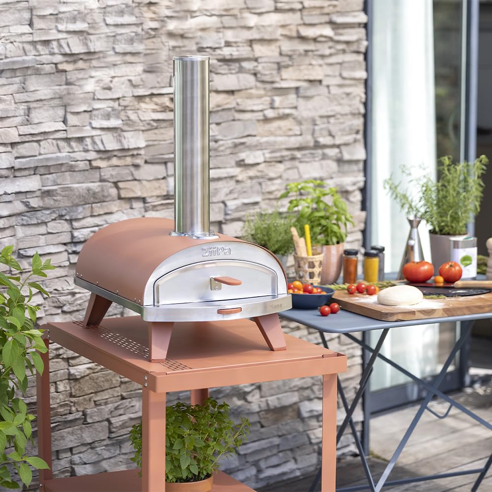 ZiiPa • Horno de Pizza de pellets • Piana • Compacto e Innovador • Calienta en 20 min • Cocción rápida en 60 seg • Piedra refractaria de cordierita giratoria Ø31,5 CM Terra