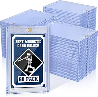 60 Stück Magnetischer Kartenhalter, TiopLior Acryl 35pt Magnetisches Kartenetui, Baseball-Kartenhalter, passend für Sammlerstück und Display-Standardkarten, Baseball, Fußball, Spiel, Kreditkarten