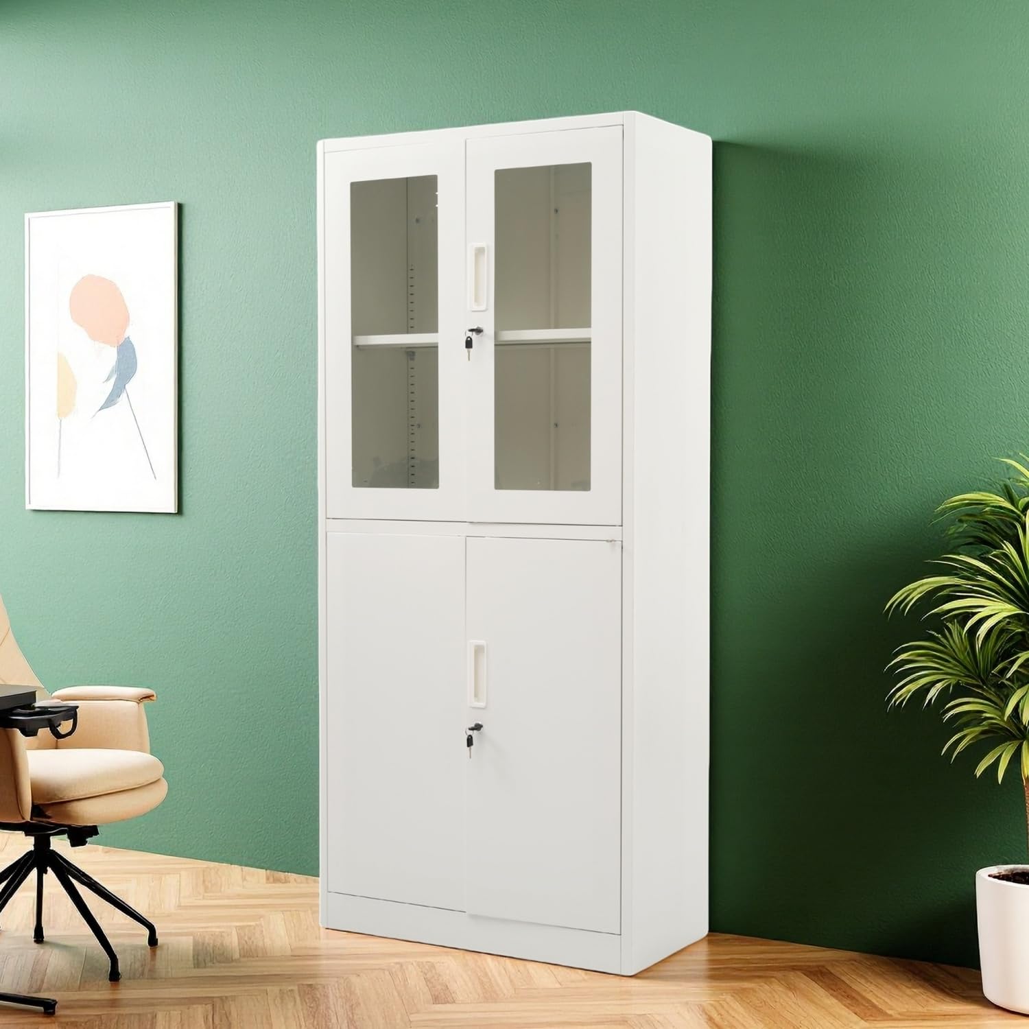 スチール書庫 両開き書庫 書類保管庫 鍵付きキャビネット 高さ180cm felizlar_n504p248370