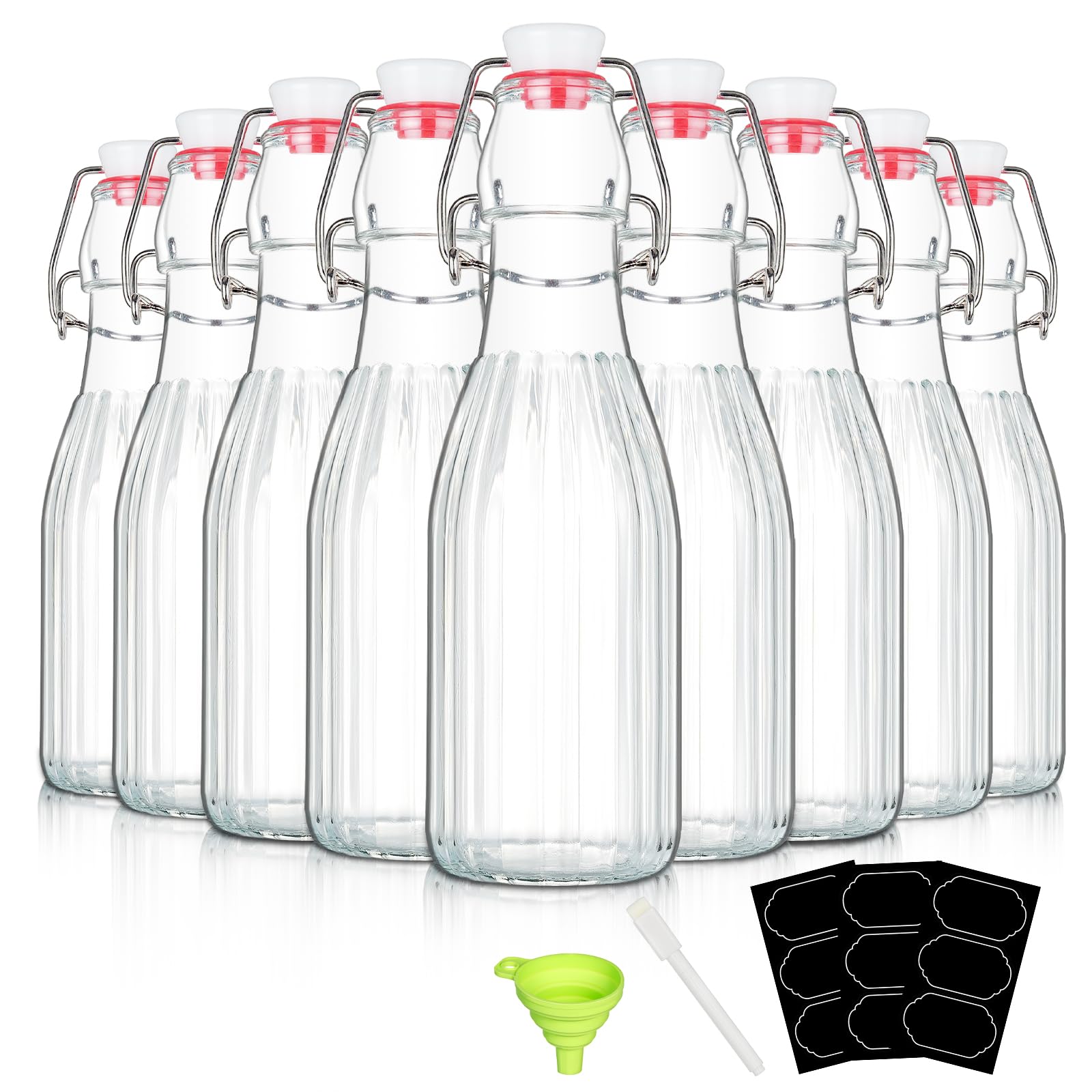 9 Pack Swing Top Glass Bottles 8oz Flip Top Glass Bottles with Airtight Lids for Home Brewing,2nd Fermentation,Kombucha,Kefir,Vanilla Extract,Juice,