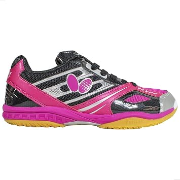 Butterfly Lezoline Mach Shoes - Shock Absorbing Flexible Lightweight Superior Gripping Professional Competition Table Tennis Shoe, Black-Pink, 11.5 Men