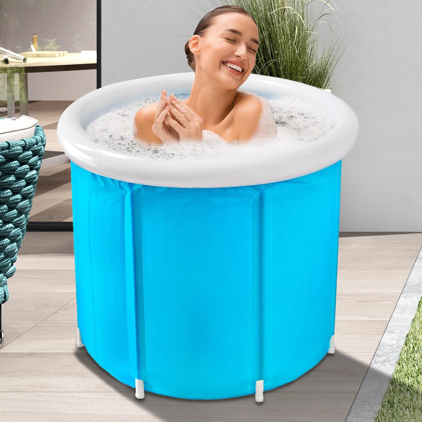 Bañera Inflable con Bomba de Aire y Cesta Portátil Incluida | Ducha Spa de Pie para Interior para Adultos y Niños Baño Gimnasio Interior Exterior Hogar Viajes SPA Camping