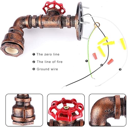 Miniatura 2 de Kawell Lámparas de pared vintage industriales retro lámpara de pared creativa tubo de agua lámpara de pared hierro arte E26 60W Max para dormitorio,