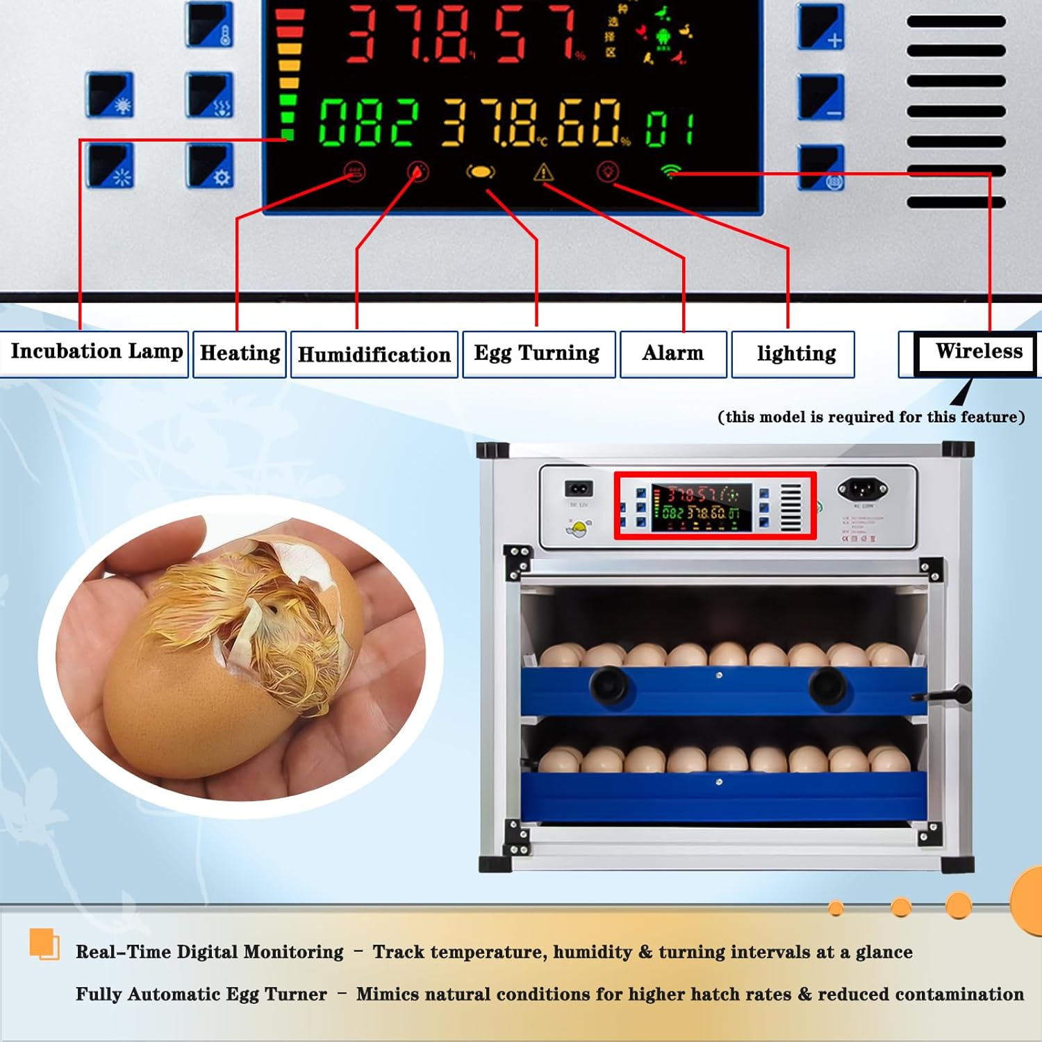 Automatic Egg Incubator, Temperature & Humidity Control, Auto Egg Turner & Water Refill, for Chicken Duck Goose Pigeon Eggs, Large Digital Poultry Hatcher (340 Egg WiFi Incubator with Backup)