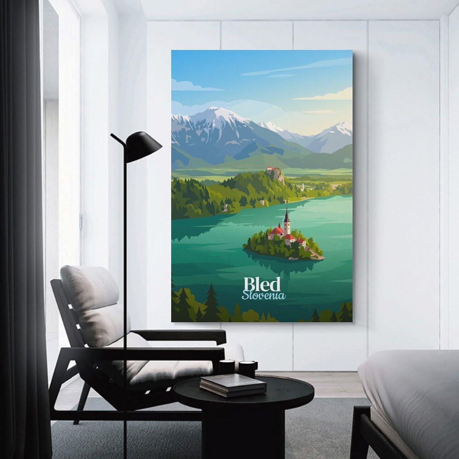 Junmoney Wall Art Print Lake Bled Travel, 24x36inch(60x90cm), for Living Room, Bedroom Or Home Office, Thoughtful Wall Decor for Art Lovers