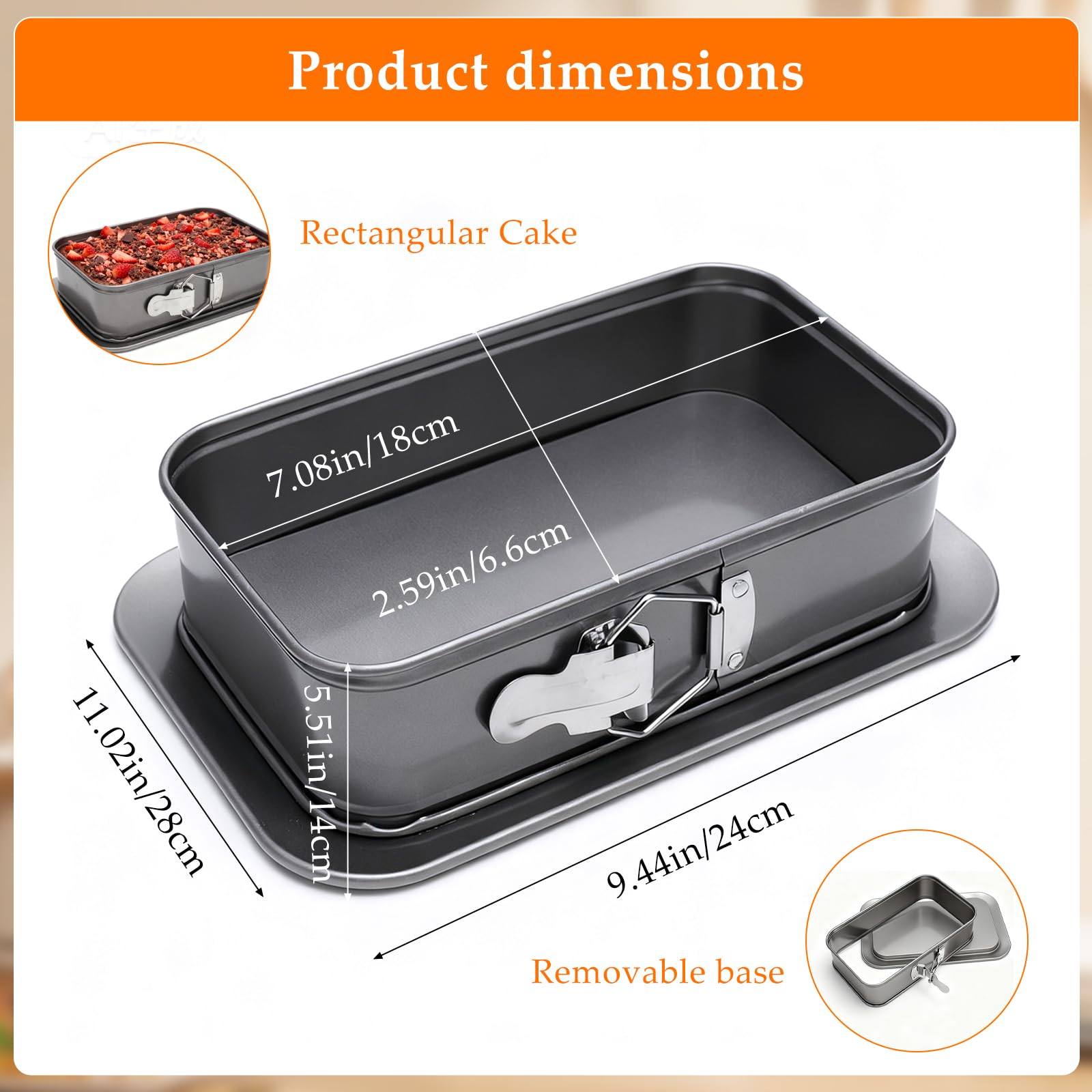 Backform Rechteckig 18x6,6cm mit Springform Eckig Set Antihaft Kuchenform mit Servierboden & 3 Silikon Teigschaber Rechteckige Backform für Blechkuchen & Käsekuchen Zuhause und als Geschenkset
