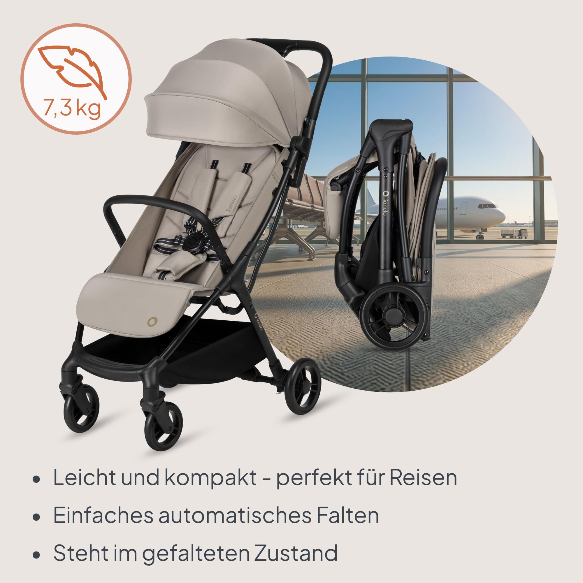 Lionelo Agia Reisebuggy Bis 22 kg, Leichter Buggy Kinderwagen ab 6 Monaten, Klein Zusammenklappbar mit Auto-Fold & Einhand-Faltung, Liegefunktion, Große Sitzfläche, Federung, Großer Einkaufskorb