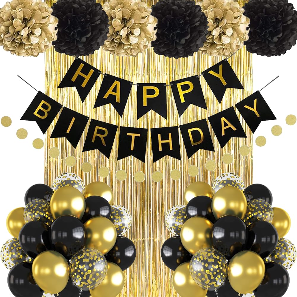 Geburtstagsdeko Blaugrün Blue, Kindergeburtstag Deko Mädchen Junge, Geburtstag Party Deko Teal Blue Gold Luftballons, Happy Birthday Banner, Pompons für Männer Frauen Geburtstag Party Dekoration